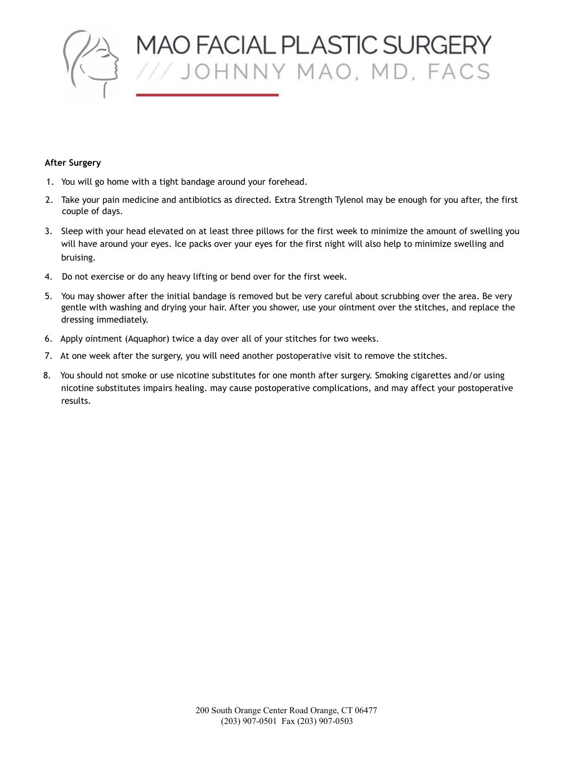 Forehead Lifts — original instruction sheet, page 2 of 2. Open the PDF for selectable text and zoom.