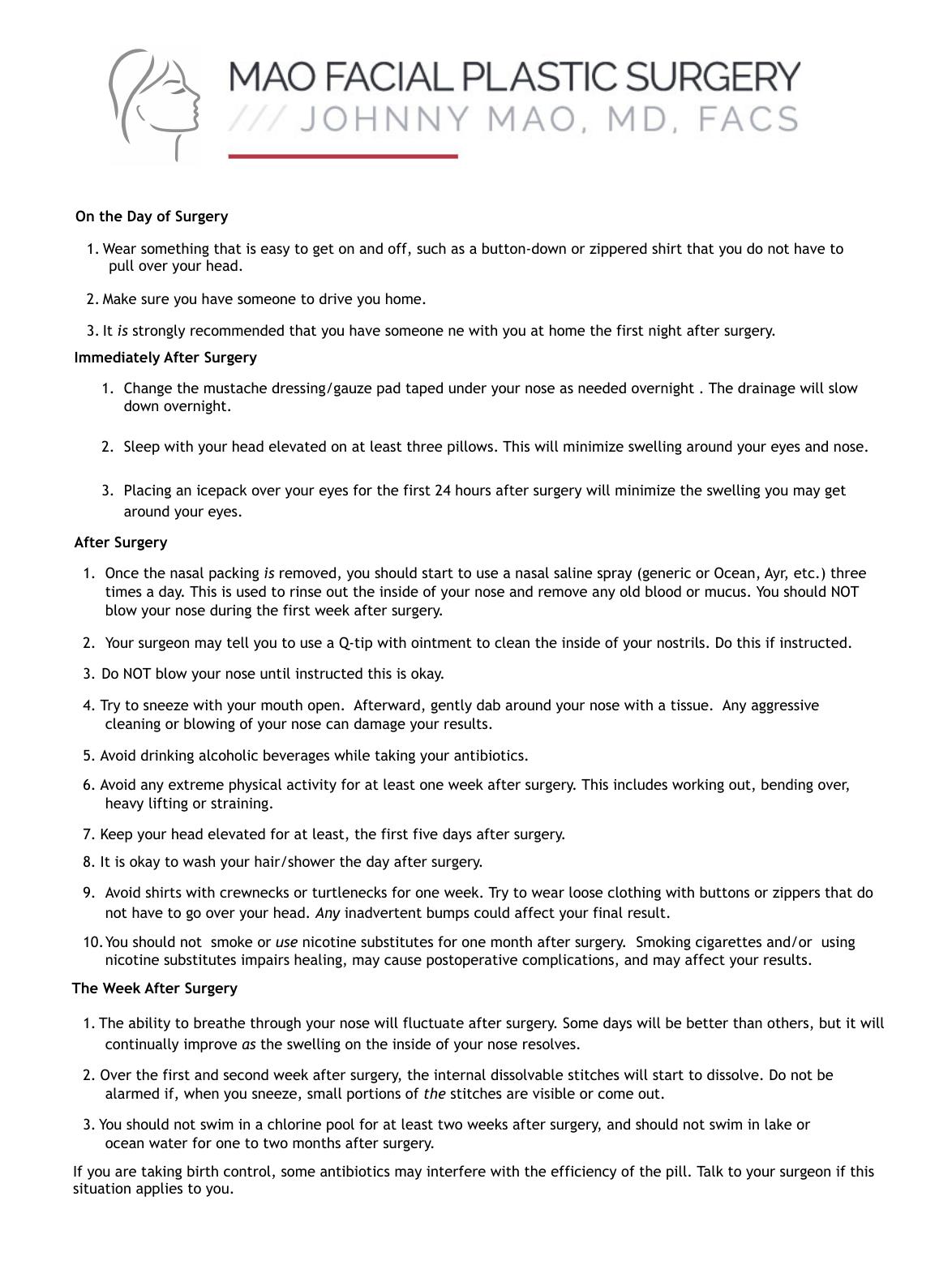 Septoplasty — original instruction sheet, page 2 of 2. Open the PDF for selectable text and zoom.